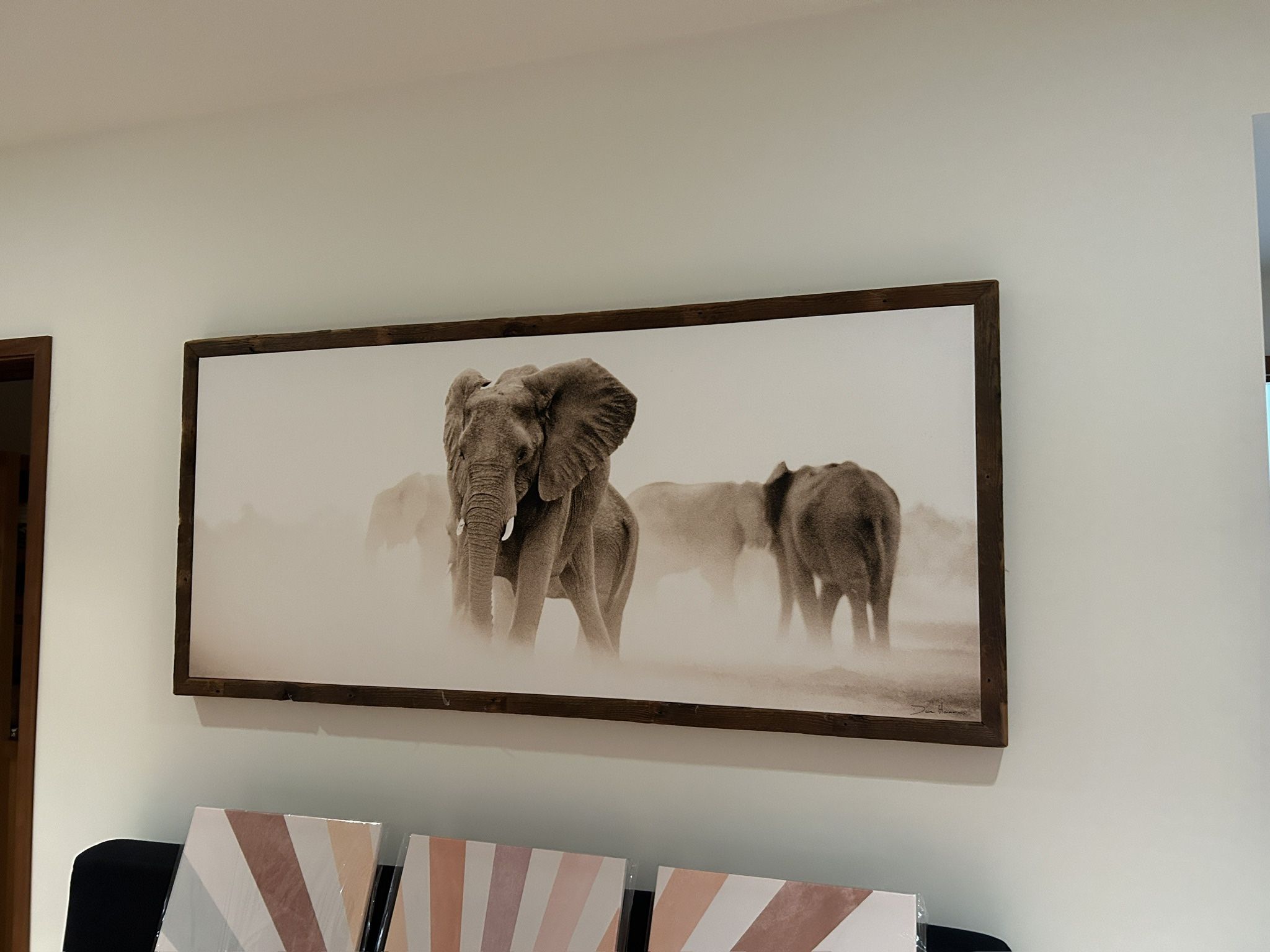 Large wooden framed elephant portrait