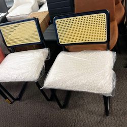 Mid Century Modern Rattan Dining Chairs Set of 2 &4 &6 Upholstered Kitchen Dining Room Chairs Comfortable Accent Chair Armless Side Chairs with Metal 