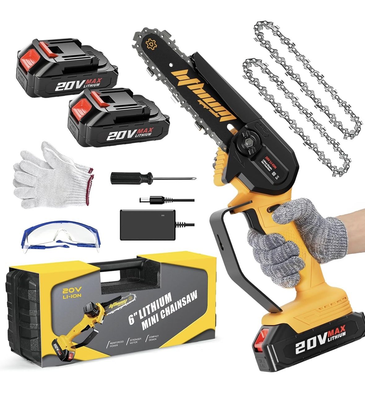 Mini Chainsaw 6-Inch with 2 Battery Powered Mini Electric Chain Saws Cordless Handheld Portable Small Chainsaws for Wood Cutting