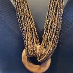 Necklace Multi Strand Mettalic Toned Beads 