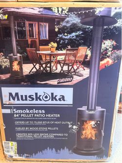 Memorial Day special Muskoka 84" High 75,000 BTU Black Steel Wood Pellet Patio Heater