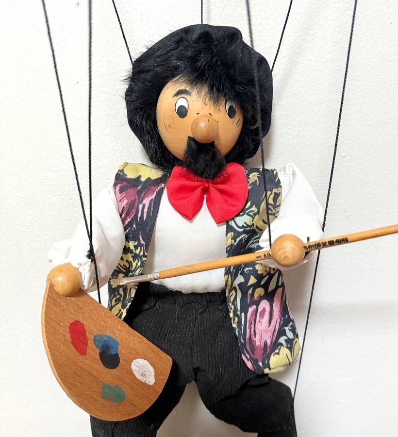 Battat String Marionette Puppet Wooden Doll Mustache Artist Man