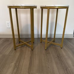 Faux White Marble Side Tables on Gold Bases