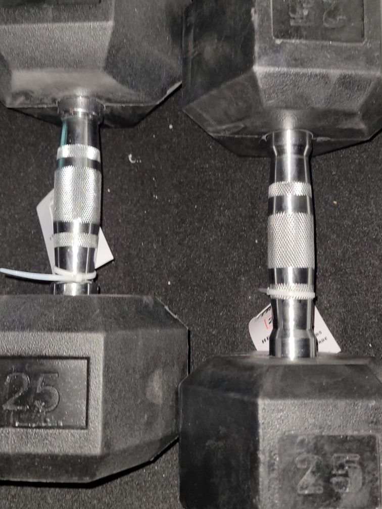 Two 25lb Rubber Dumbells