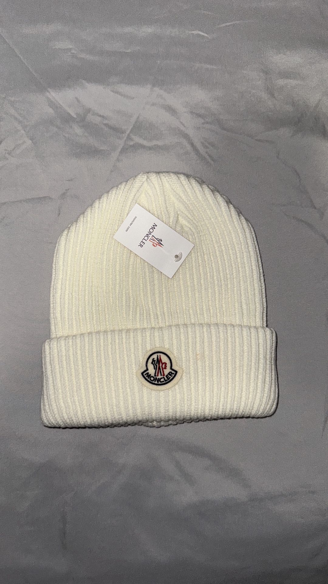 Moncler-Ribbed Beanie (White/Cream)