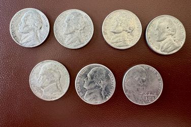 Jefferson Nickel 5 Cent lot of 7 1980, 1989, 1990, 1994, 1995, 1997, 2010