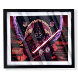 Custom darth Vader as a samurai art piece on black frame