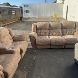 Plush Brown Recliner, Couch And Sofa Set W Cupholders/ Power Ports Charging