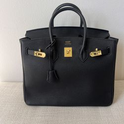 Hermes Bag Birkin Purse Black 35 Golden Hardware Handbag  