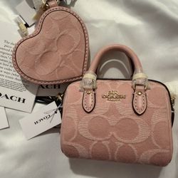 Coach Pink Denim Rowan Charm & Heart Charm