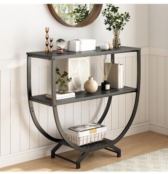 GILLAS 3 Tier Console Tables, 30" Height Entryway Table, Sofa Table Behind Couch Table, Industrial Entryway Furniture Entry Way Table with Storage for