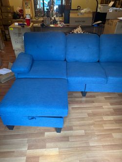 Fully assembled Jarenie 84.45-in W Modern Blue 4-seater Storage Sectional - brand new