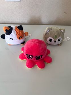 TeeTurtle Reversible Plush Bundle (3) – Wolf + Calico Cat + Octopus Flip Mood Toys