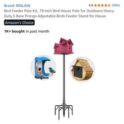 Bird Feeder Pole Kit, 79 Inch Bird House Pole for Outdoors Heavy Duty,5 Base Prongs Adjustable Birds Feeder Stand for House