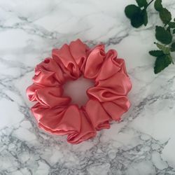 Elegant Pink Satin Scrunchie