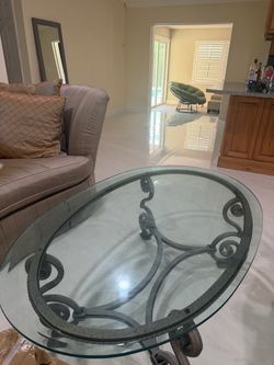 Round Glass Top Coffee Table Wrought Iron Base