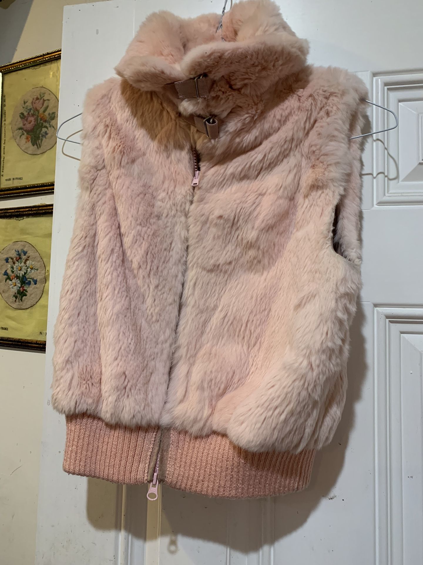 Genuine Rabbit Pink Sleeveless Jacket 