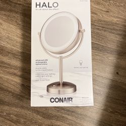 Conair Reflections Double-Sided LED Lighted Tabletop Mount Vanity Makeup Mirror, 1x/10x Magnification, Satin Nickel (Rechargeable)