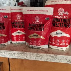 4 Unopened Bags Of Lakanto Brand Monkfruit Sweetener