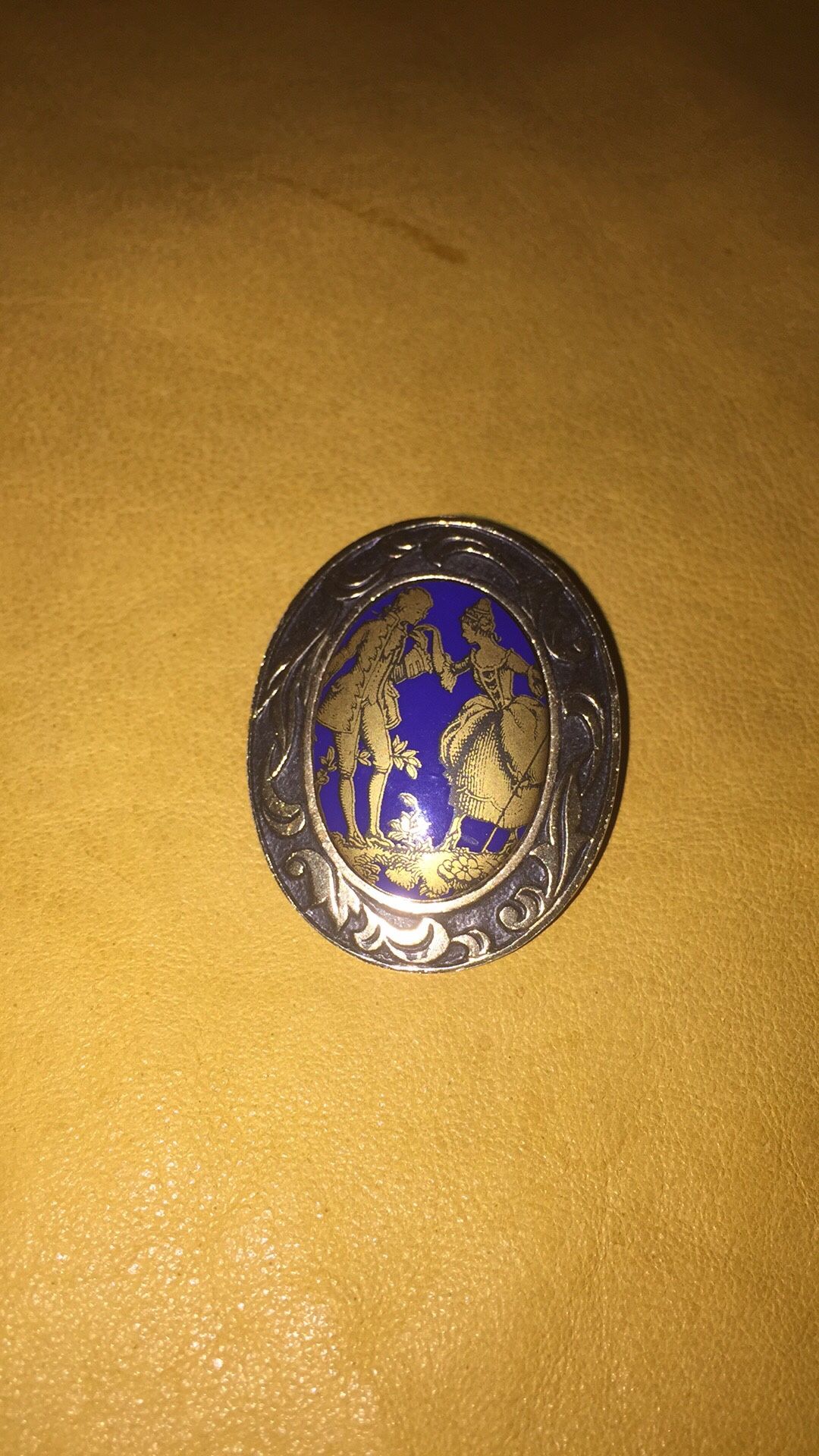 Vintage cobalt blue glass cameo brooch