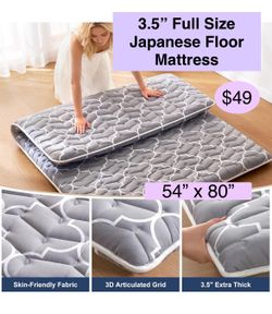 3.5” Full Size Japanese Floor Futon Mattress - Extra-Thick 9-Layer Modern Futon with 100% High-Density Foam, Portable Floor Mattress Sleeping Pad for