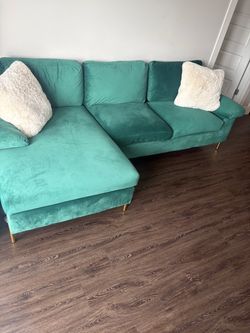 Teal Velvet Sectional Sofa with Chaise