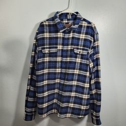 Orvis Men's Blue Plaid Heavy Flannel Shacket With 2 Chest Pockets 13126