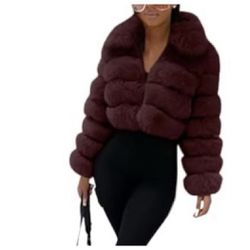 Winter Faux Fur Coat for Women Zip Up Wedding Jacket Short Fluffy Wrap Shawl Warm Outwear Tops size small 