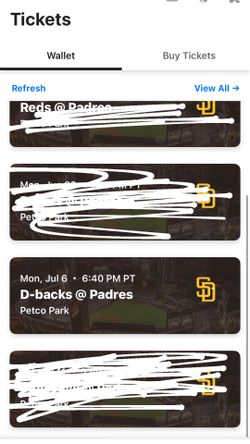 Monday July 6th Padres vs Diamondbacks section 306 R 15 S 19/20