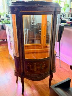 Antique French Style Curved Glass Curio Cabinet