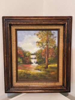 Vintage Original Waterfall Landscape Framed Oil Painting Signed By Artist 1983