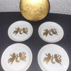 Vintage Ceramic Cherub Set With Lidded Container & 4 Dishes