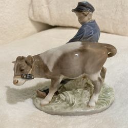 Royal Copenhagen Vintage Porcelain Boy With Calf Figurine #772