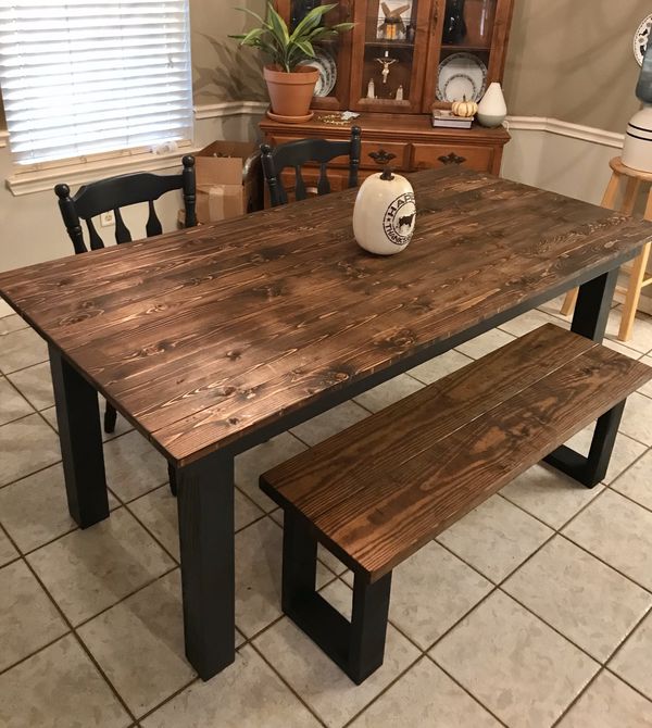 6 foot Dining Table Rustic Farmhouse Bench and Chairs for Sale in San
