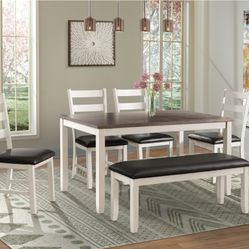 KONA BROWN 6PC DINING SET-TABLE, FOUR CHAIRS & BENCH

