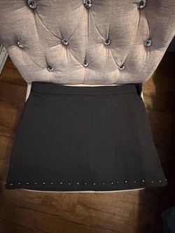 Large Black Mini Skirt with Studded Hem