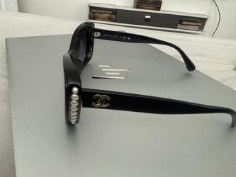 CHANEL Sunglasses Black Gold Cat Eye CC White Pearls 56mm 5481H C622/S6