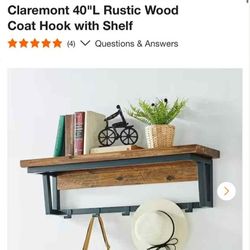 Claremont 40"L Rustic Wood Coat Hook with Shelf