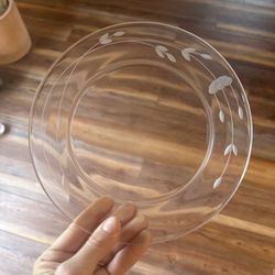 Set of 10 floral etched glass dessert plates $40