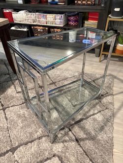 Silver Stainless Steel Glass Sofa Table Silver/Glass