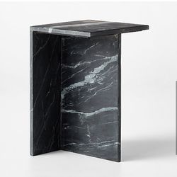 CB2 T BLACK MARBLE SIDE ACCENT TABLE