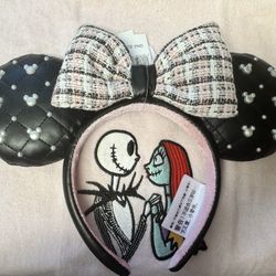 $25 Authentic Shanghai Disney Black Tweed Pearl Minnie Mouse Ear Headband disneyland