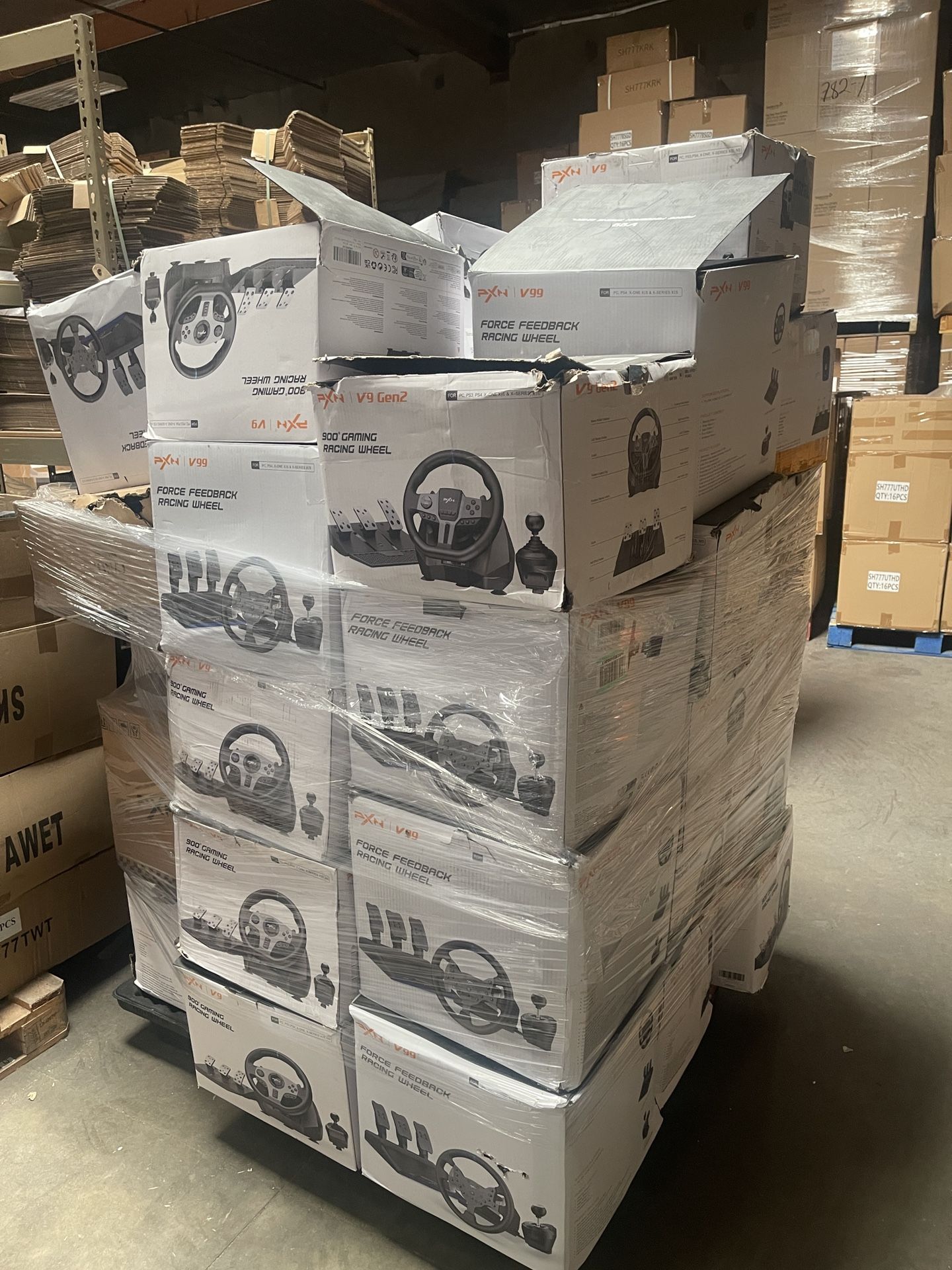 1 Pallet Of Used Sim Steering Wheel Racing Wheel 270/900 Degree Race Steering Wheel with 3-Pedals and Shifter for PC, Xbox,PS, Etc.