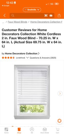 Customer Reviews for Home Decorators Collection White Cordless 2 in. Faux Wood Blind - 70.25 in. W x 64 in. L (Actual Size 69.75 in. W x 64 in. L)