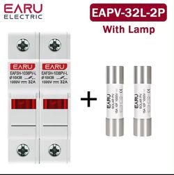 EARU Solar PV Fuse Holder 2-Pole 1000V DC with LED + 2 Fuses 32A – DIN Rail