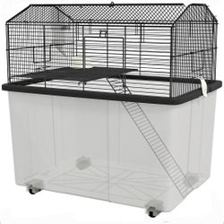 22" 2-Tier Hamster Cage~NEW~ w Extra-Deep 14" Base, Small Animal Cage w Water Bottle, Food Dish~Black