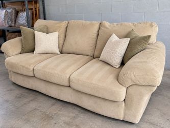 SAME DAY DELIVERY Beige Microsuede 3-Seat Sofa couch