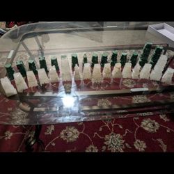 Vintage Marble-chess Pieces Hand Carved Green & White Onyx Cheese Pieces full Set Aztec 