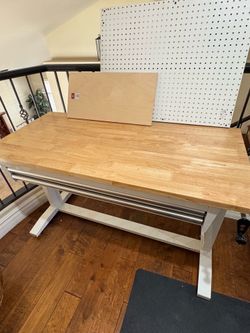 Husky 52" Adjustable Height White Workbench + Custom Matching Pegboards