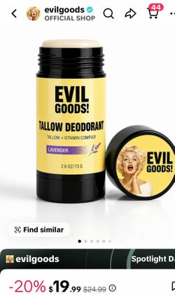 Brand new and sealed  EVIL GOODS! Natural Tallow Deodorant with Grass-Fed Beef Tallow & Kaolin Clay – Aluminum-Free Deodorant Stick for Everyday Fresh